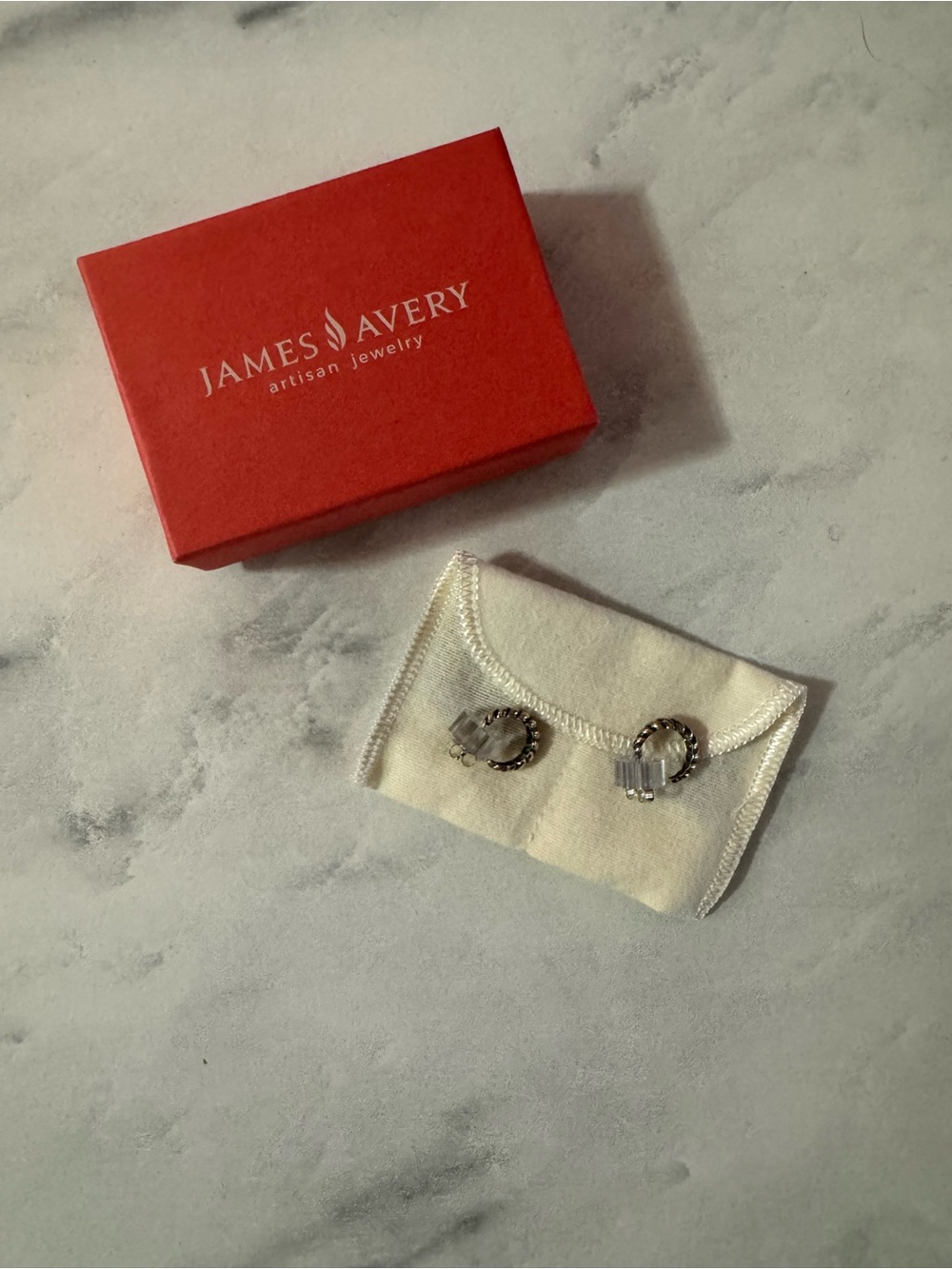 James Avery Silver Hoop Earrings with Clear Accents